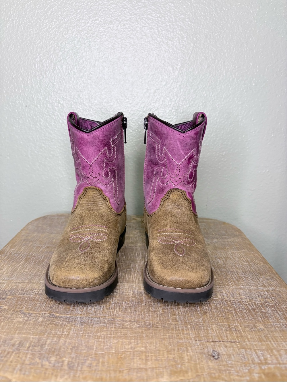 EUC Shyanne Girls Lil Lainie Leather Western Cowboy Boots Side Zip Size 7D